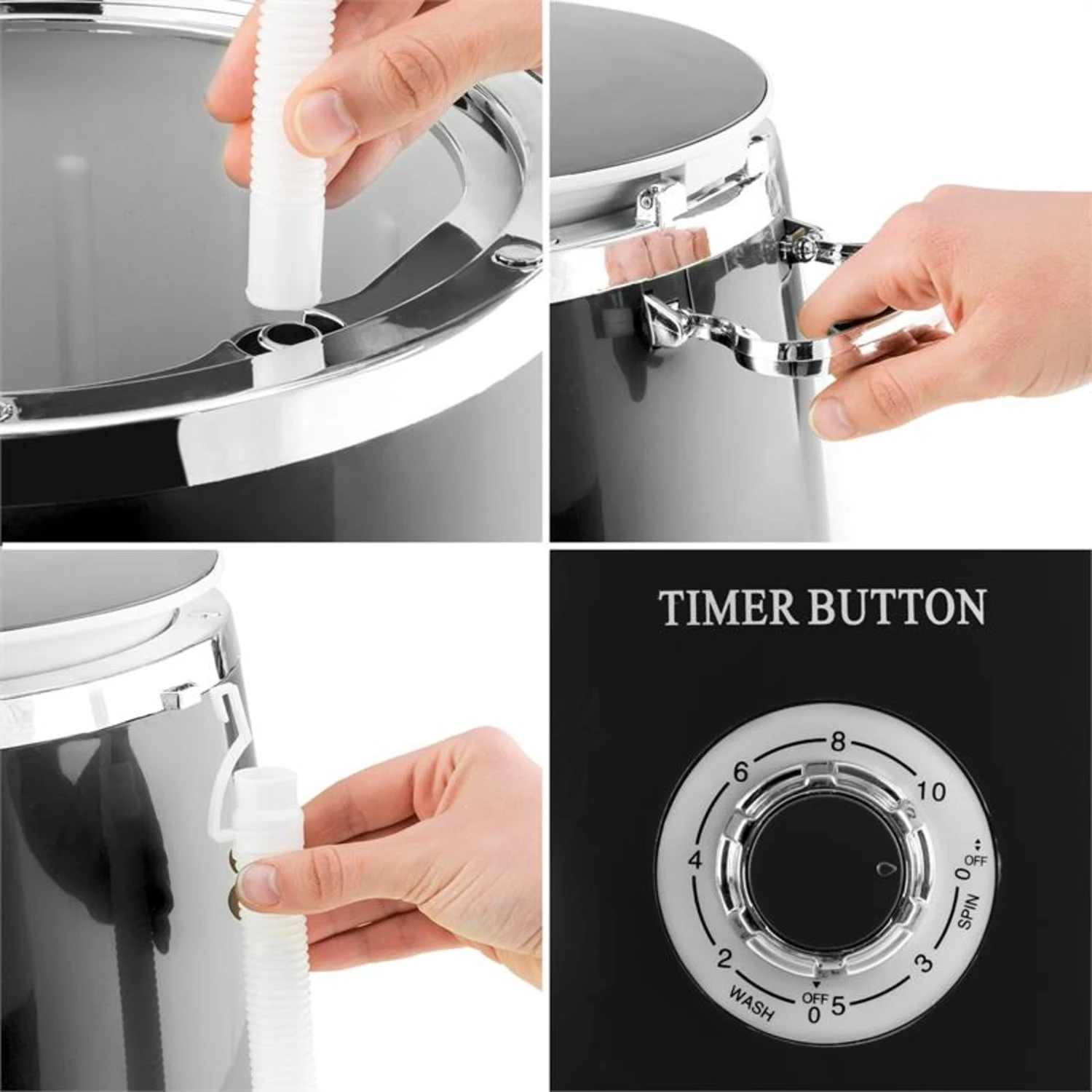 Ecowash-Pico Mini-Waschmaschine Schleuderfunktion 3,5 Kg 380W Schwarz – Bild 6