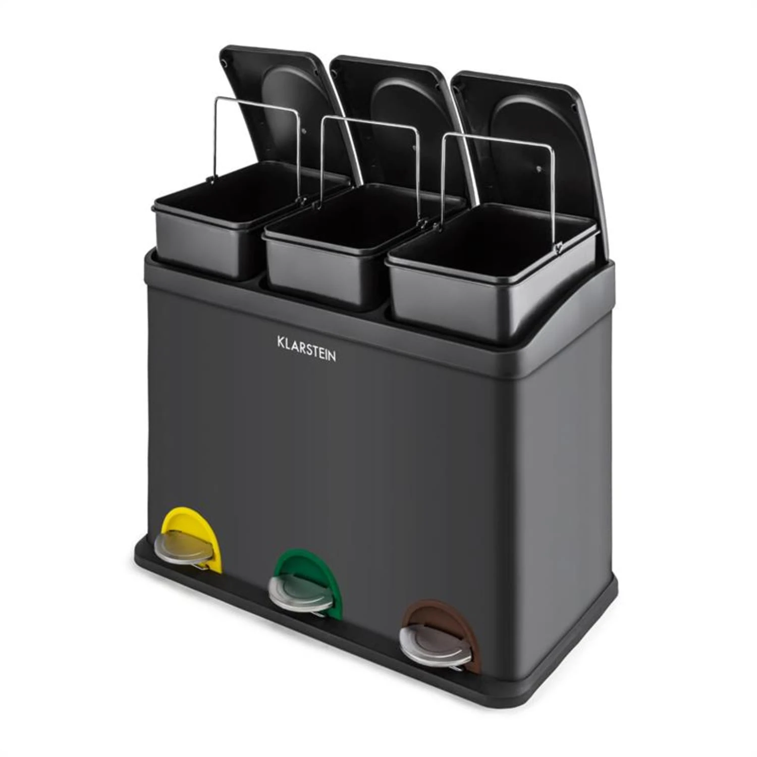 Ökosystem Mülleimer Treteimer Mülltrenner 45L (3x15 L) Schwarz – Bild 4