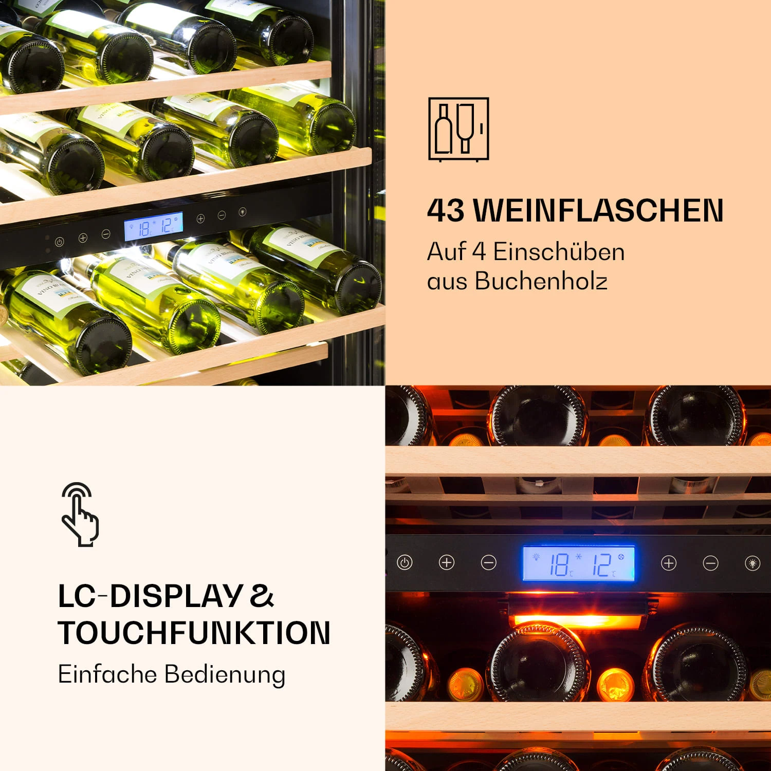 Vinovilla 43 Built-In Duo Weinkühlschrank 2 Zonen 129l 43 Fl Glastür – Bild 5