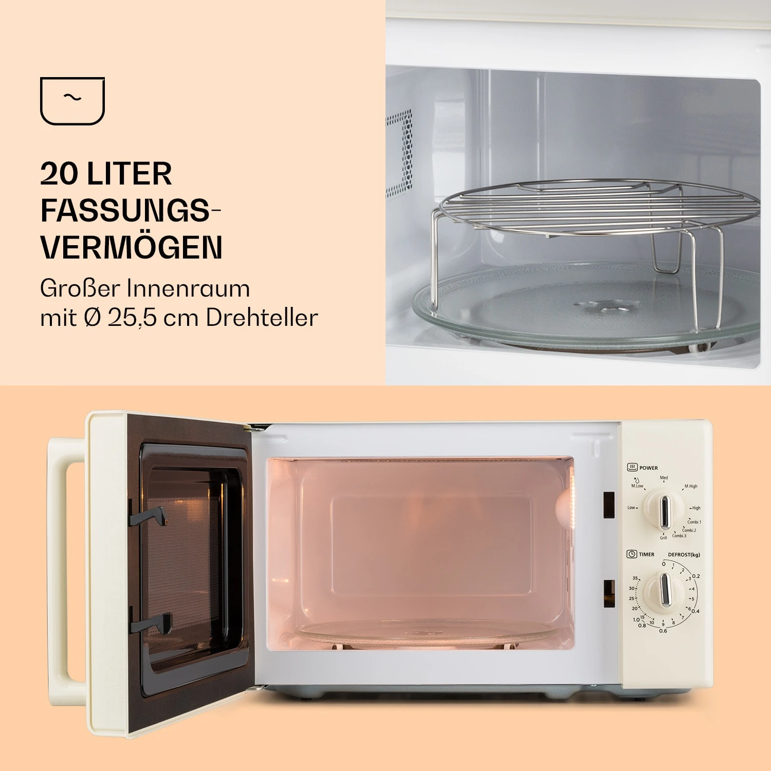 Caroline Mikrowellen-Grill 20 Ltr 700 W / 1000 W Ø 25,5cm Retro – Bild 3