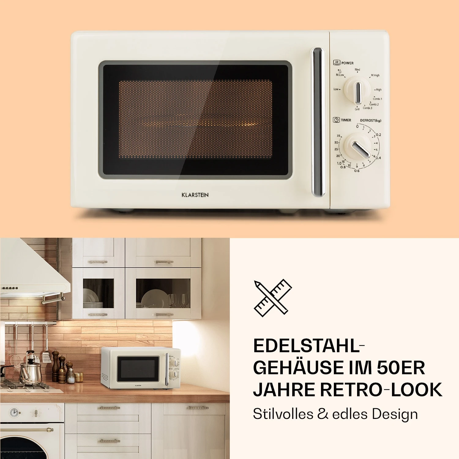 Caroline Mikrowellen-Grill 20 Ltr 700 W / 1000 W Ø 25,5cm Retro – Bild 5