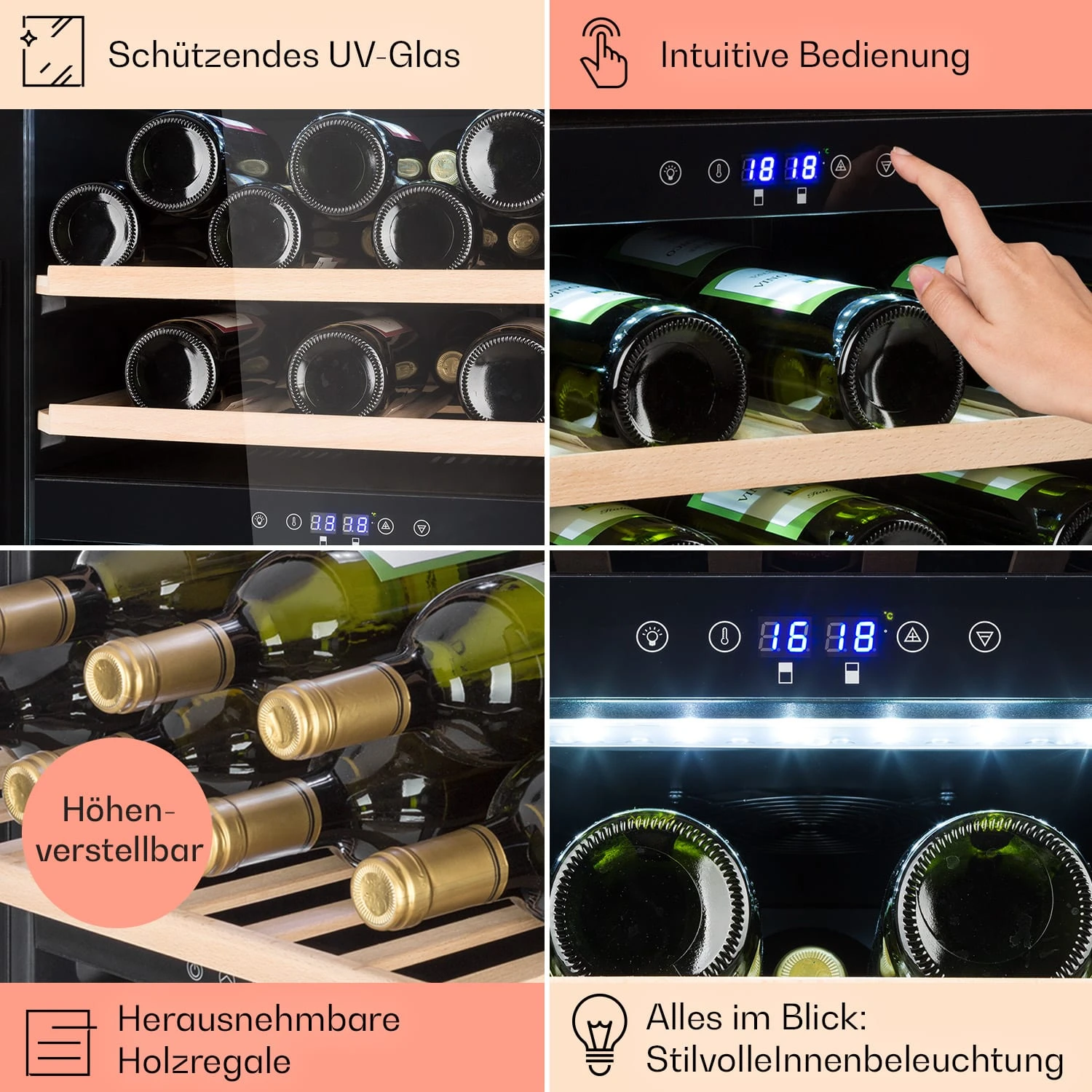 Barossa 40 Duo Weinkühlschrank 2 Zonen 41 Flaschen Glastür Touch LED – Bild 5