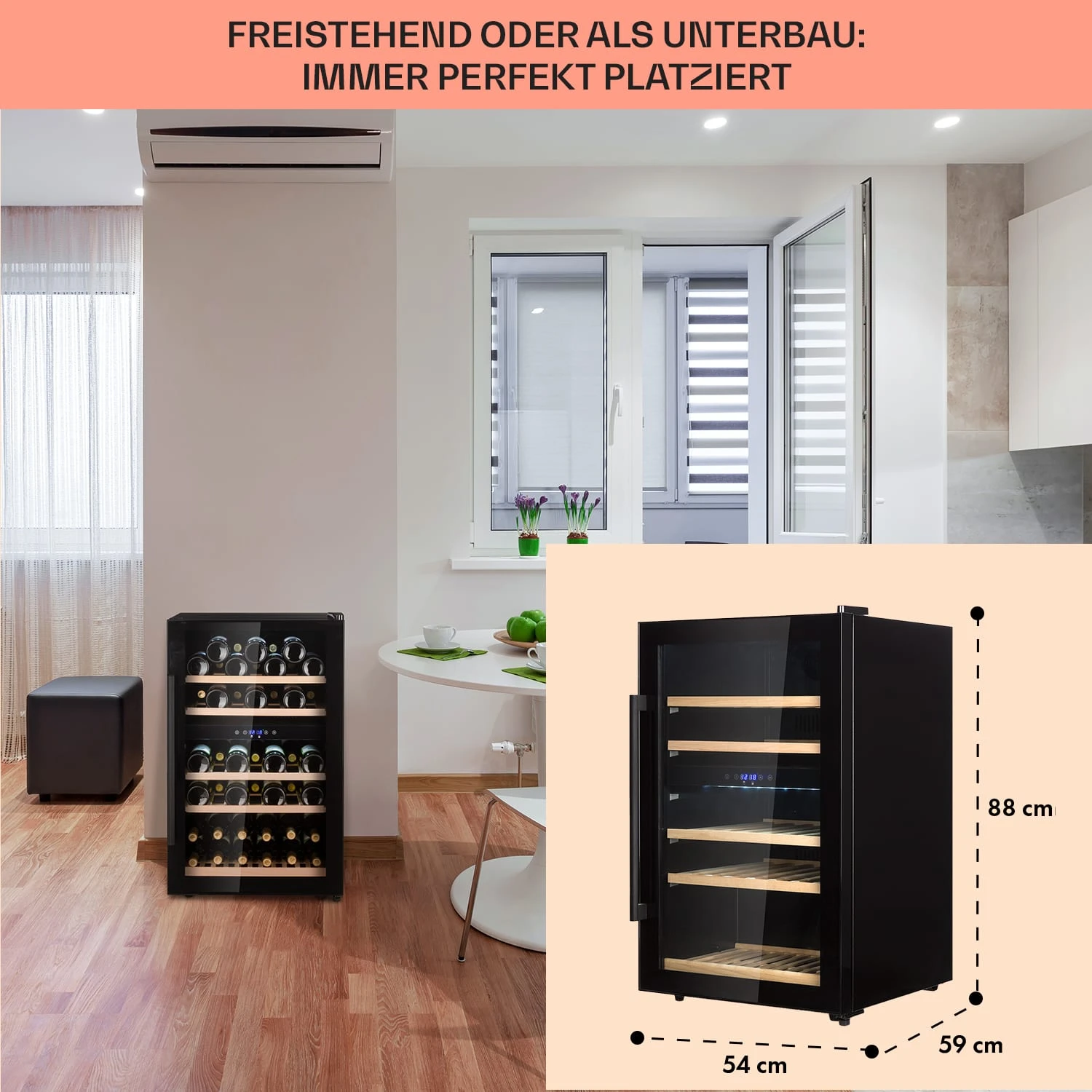 Barossa 40 Duo Weinkühlschrank 2 Zonen 41 Flaschen Glastür Touch LED – Bild 6