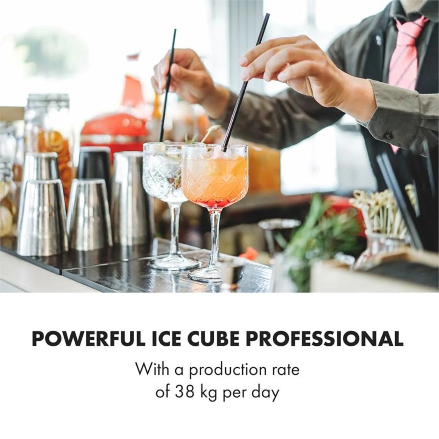 Glacial XL Profi-Eiswürfelmaschine 38kg/d 15l LED Edelstahl Schwarz – Bild 2