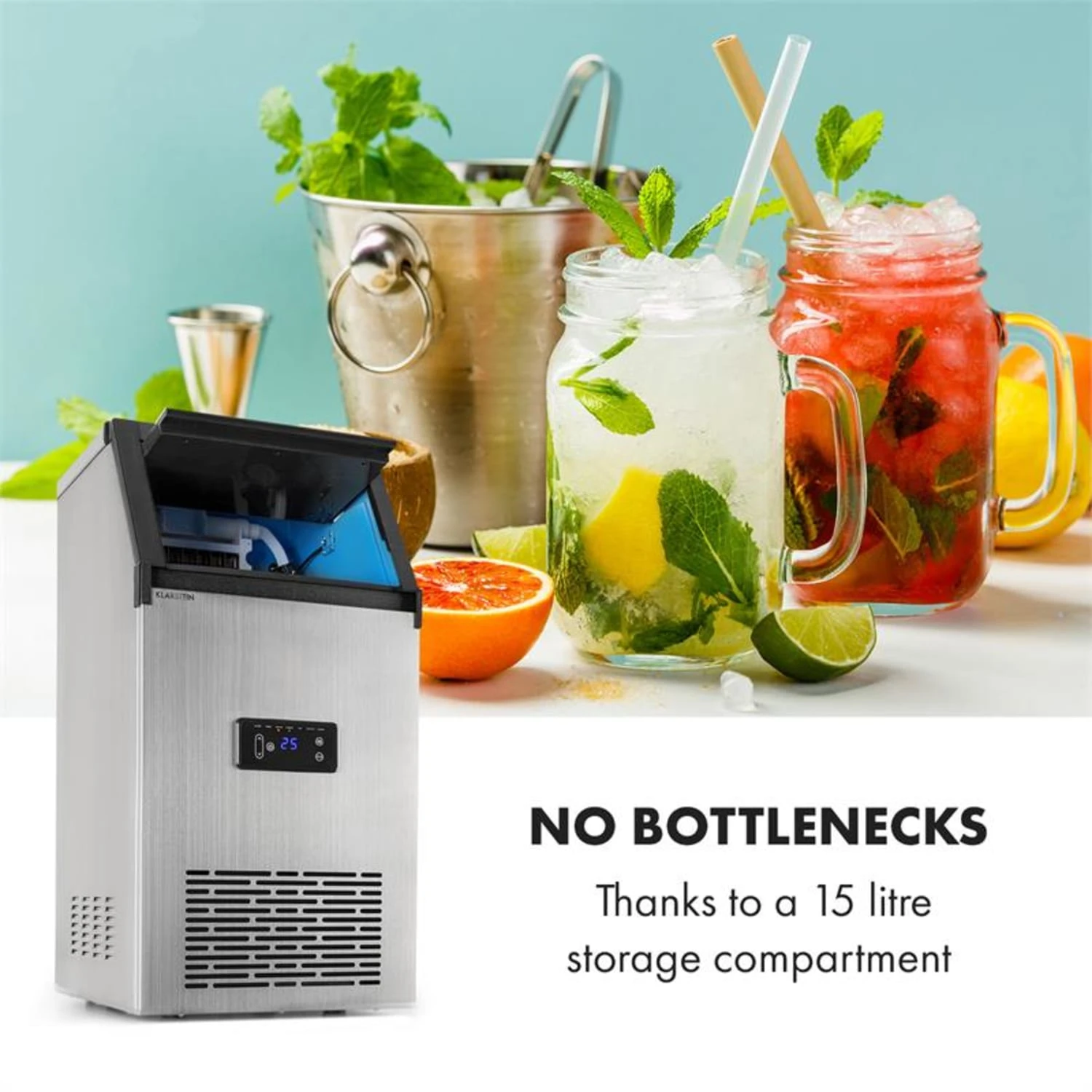 Glacial XL Profi-Eiswürfelmaschine 38kg/d 15l LED Edelstahl Schwarz – Bild 4