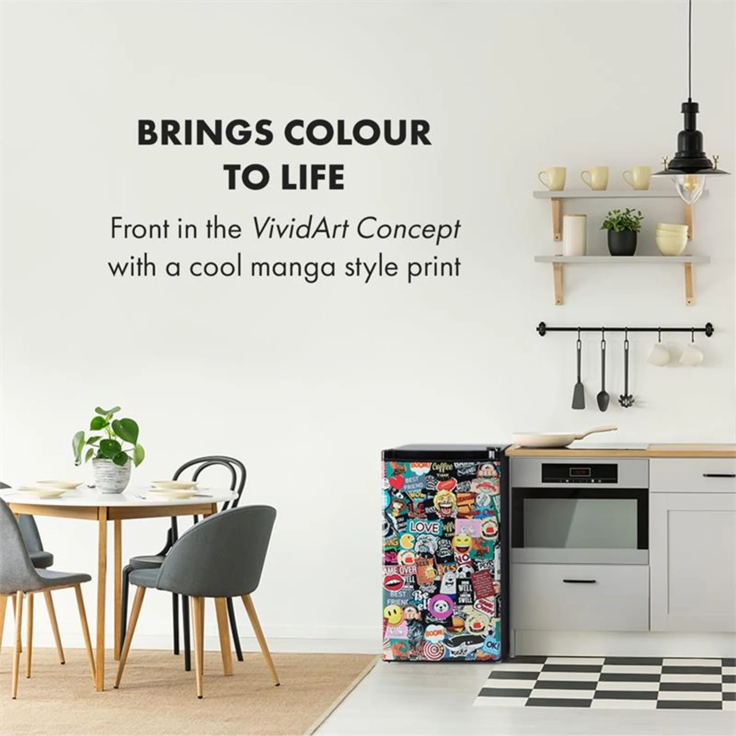 Cool Vibe Kühlschrank A+ 90 Liter VividArt Concept Manga-Style Schwarz – Bild 2