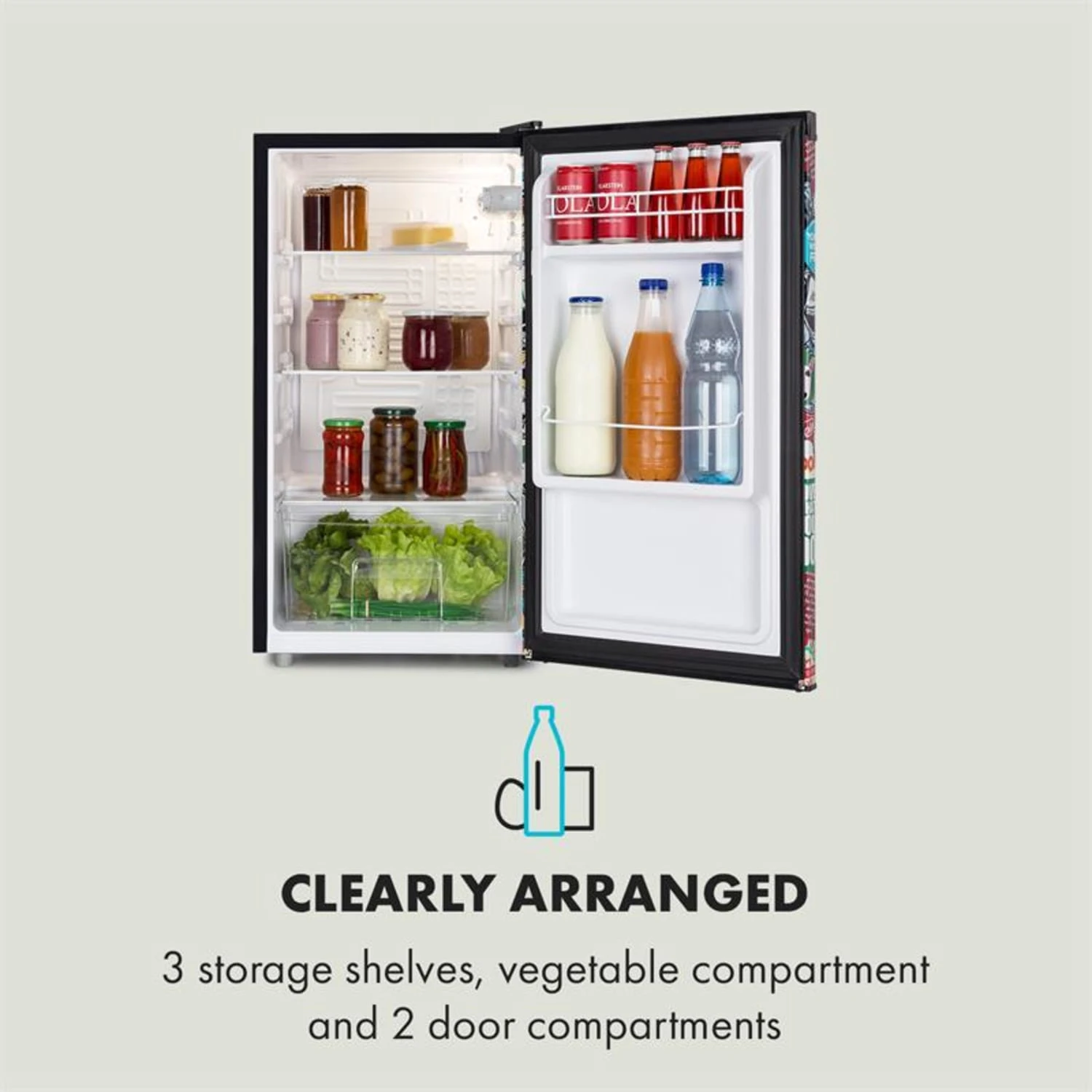 Cool Vibe Kühlschrank A+ 90 Liter VividArt Concept Manga-Style Schwarz – Bild 5