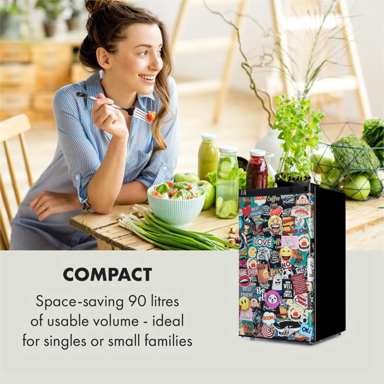 Cool Vibe Kühlschrank A+ 90 Liter VividArt Concept Manga-Style Schwarz – Bild 6