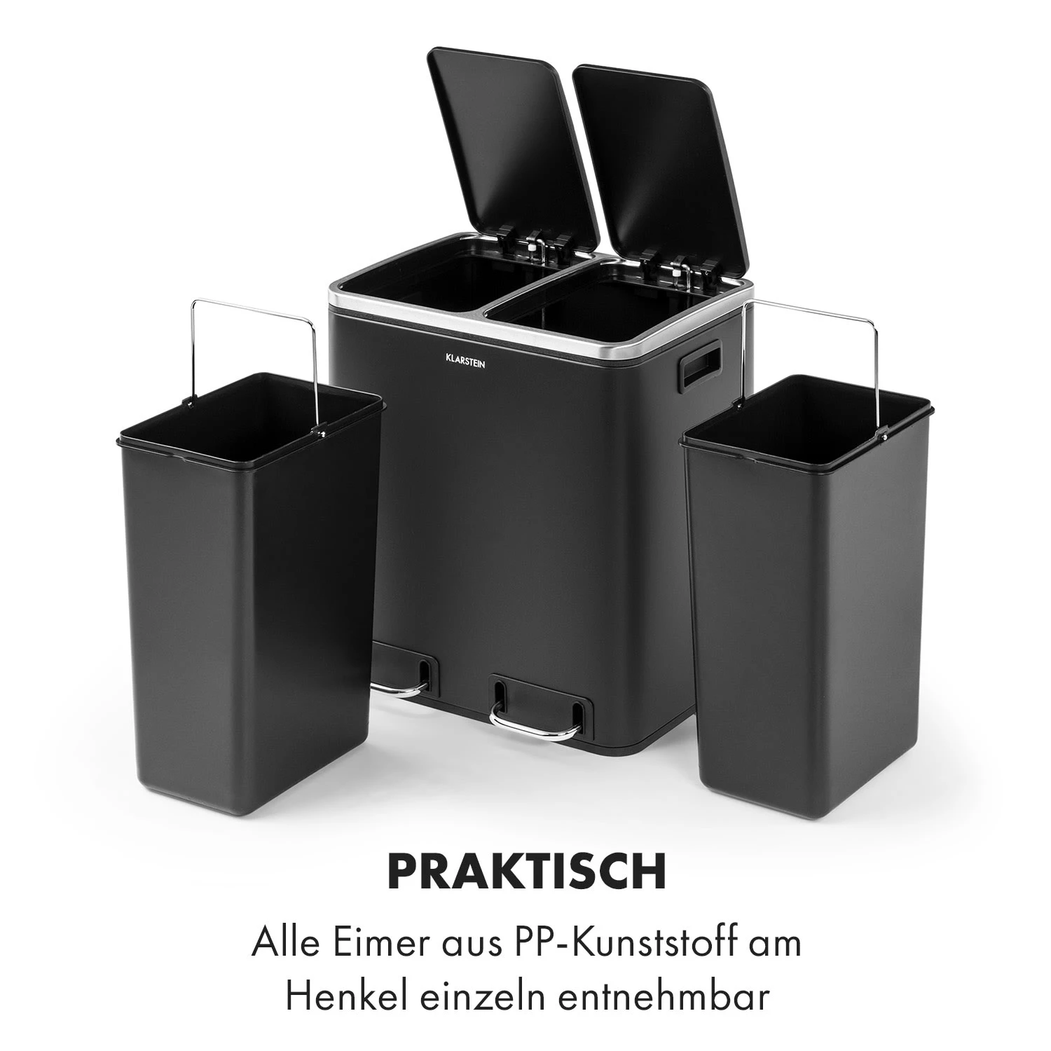 Trash Gordon Treteimer 30L / 2x15L Geräuschlos PP Edelstahl Schwarz – Bild 5