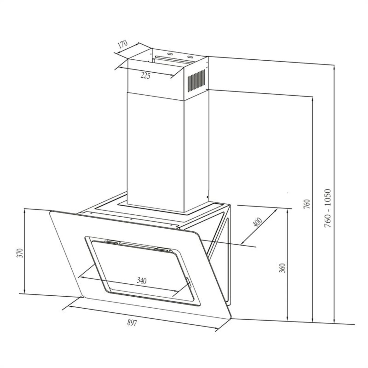 Sofia 90 Dunstabzugshaube Kopffrei 300 M³/h Touch-Control Glasfront – Bild 9