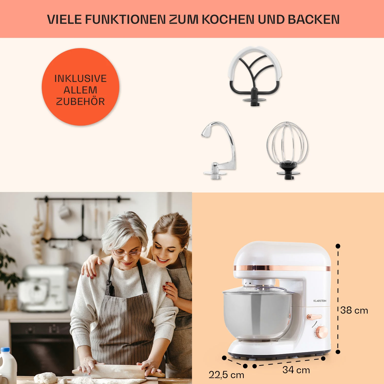 Bella Elegance Küchenmaschine 2000W/2,7PS/5,2 Ltr Edelstahl BPA-frei – Bild 5