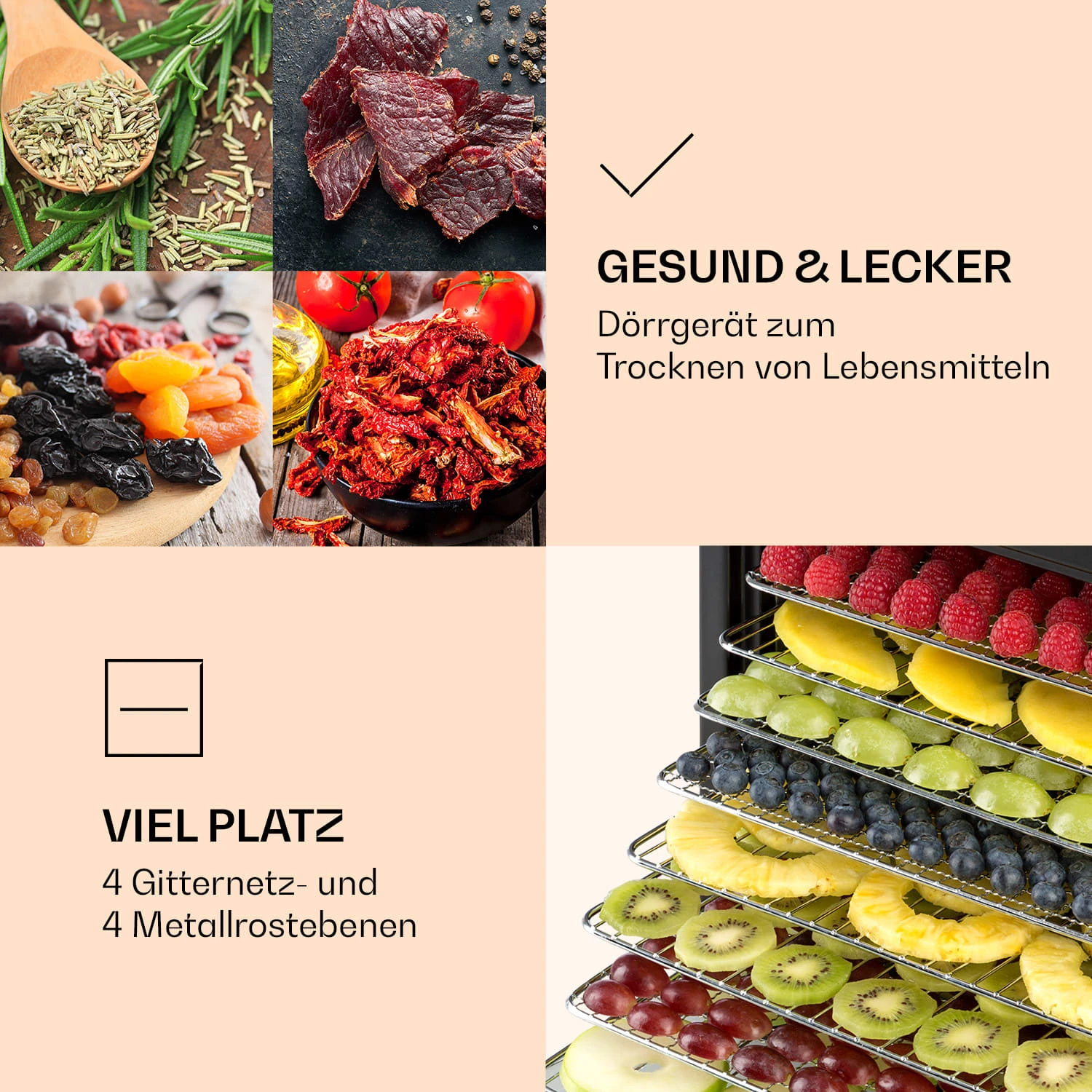 Mega Jerky Dörrautomat 650W 35-80°C LC-Touch-Display Timer 8 Ebenen – Bild 4