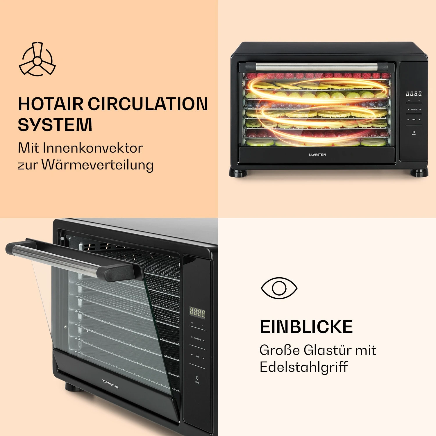 Mega Jerky Dörrautomat 650W 35-80°C LC-Touch-Display Timer 8 Ebenen – Bild 5