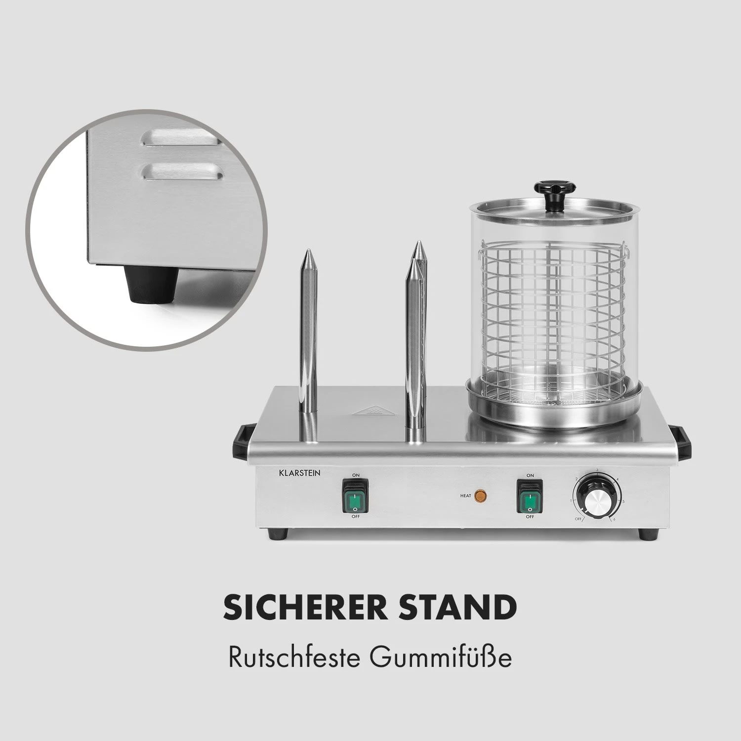 Wurstfabrik 600 Hot Dog Maker 600W 3 Spieße 5L 30-100°C Glas Edelstahl – Bild 8