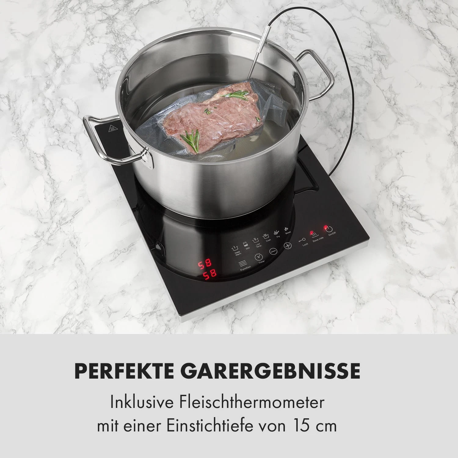 Cook N Roll Induktionskochfeld 2000W Timer 10 Stufen Bratenthermometer – Bild 2