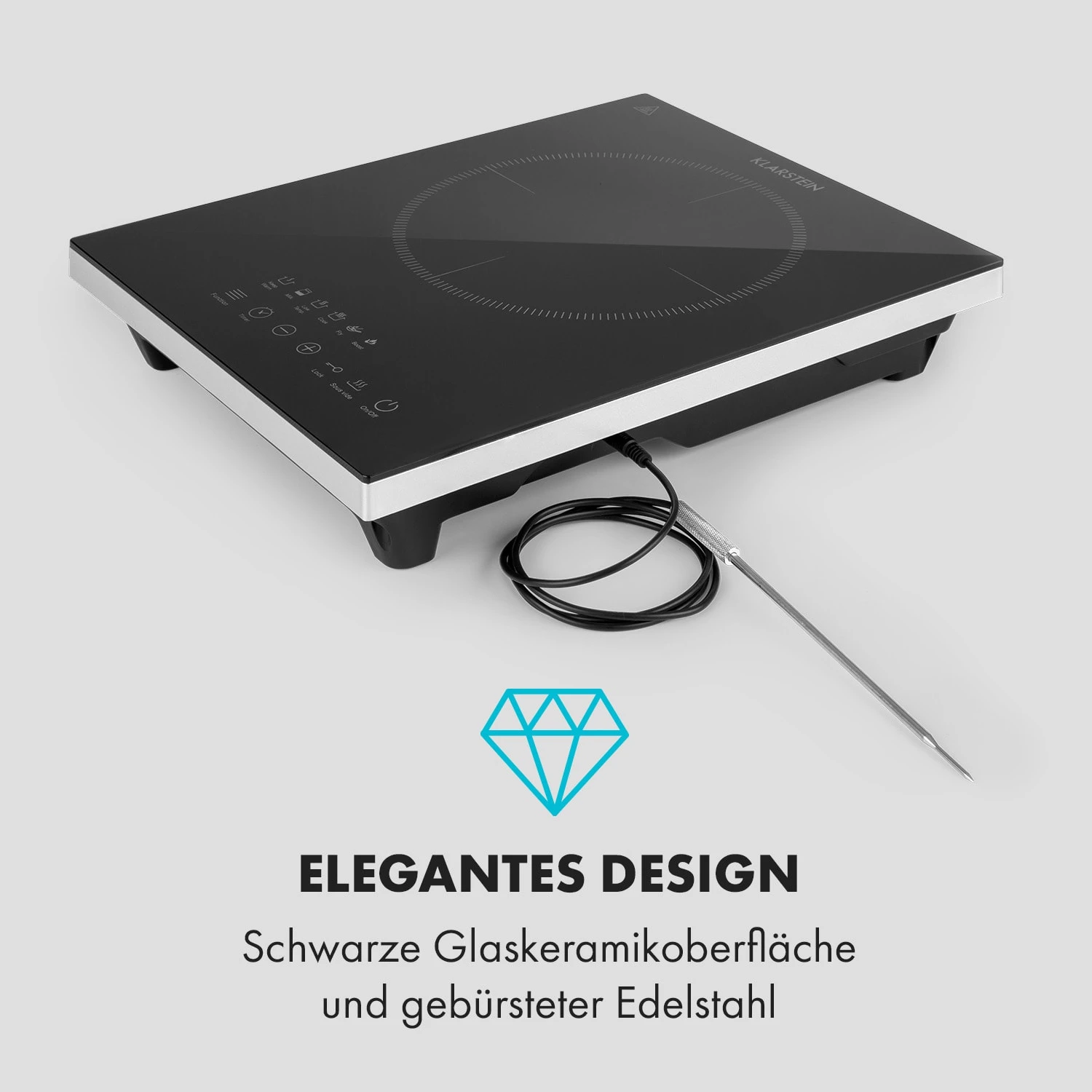 Cook N Roll Induktionskochfeld 2000W Timer 10 Stufen Bratenthermometer – Bild 3