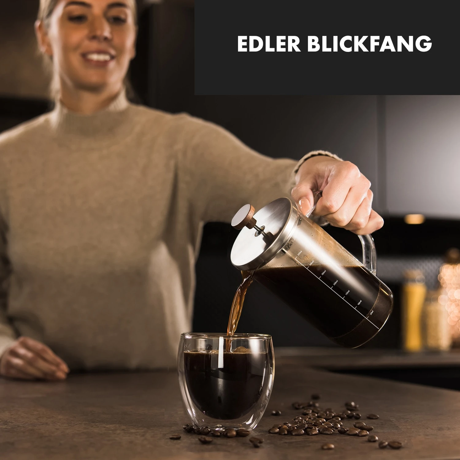 Glaswerk Ristretto French Press 0,35 Liter Borosilikatglas Edelstahl Walnussholz – Bild 4