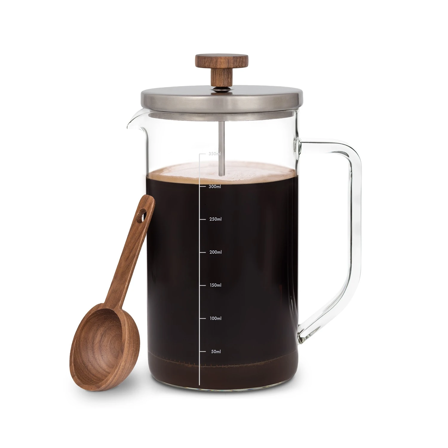 Glaswerk Ristretto French Press 0,35 Liter Borosilikatglas Edelstahl Walnussholz