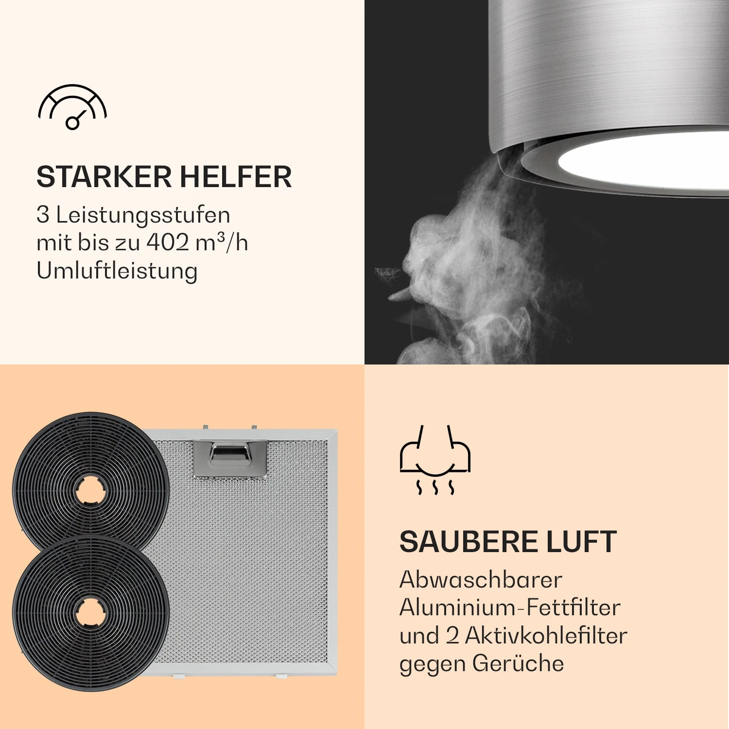 Skyfall Smart Inselabzugshaube Ø45cm Umluft 402m³/h LED – Bild 5