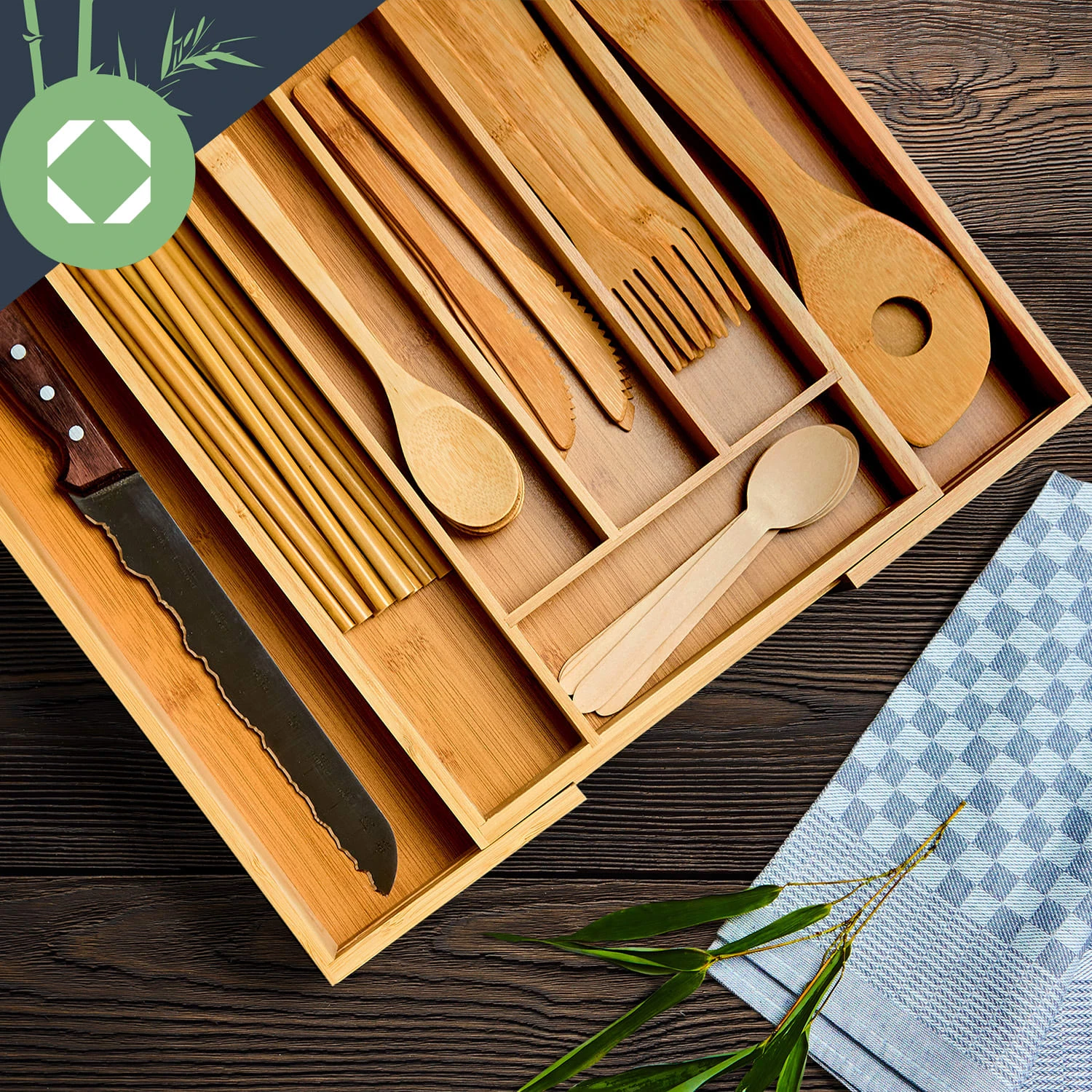Besteckkasten 5-7 Fächer Max. 40 X 5 X 35,5 Cm Bambus – Bild 3