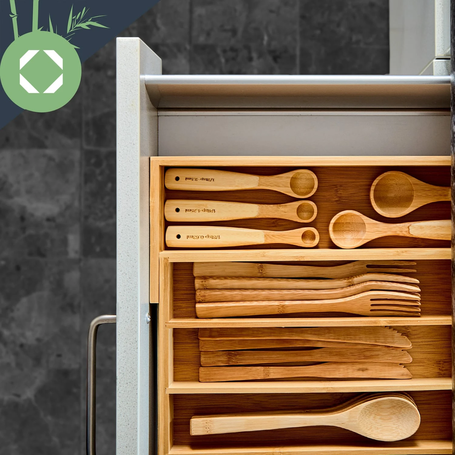 Besteckkasten 5-7 Fächer Max. 40 X 5 X 35,5 Cm Bambus – Bild 4