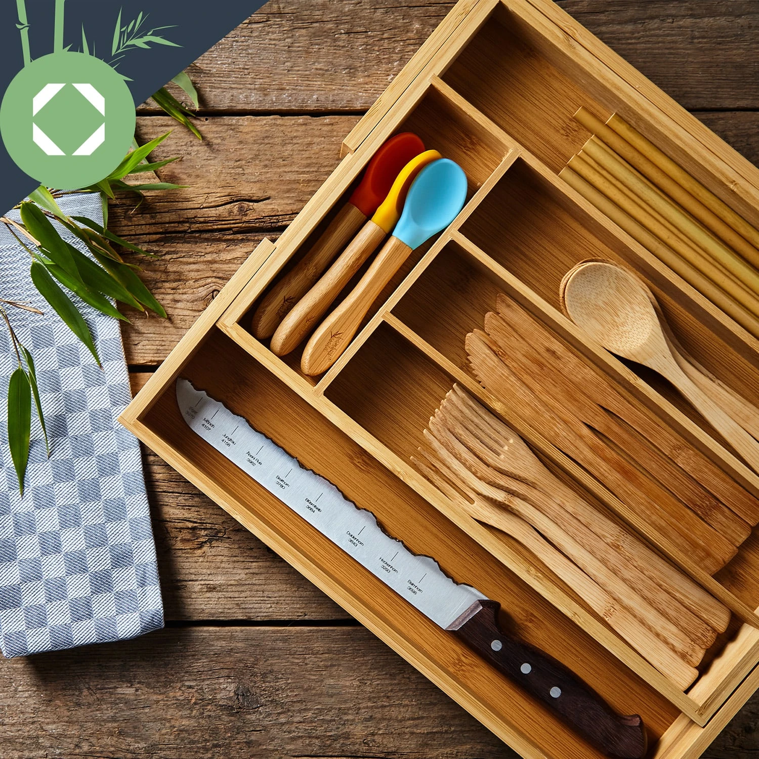 Besteckkasten 5-7 Fächer Max. 40 X 5 X 35,5 Cm Bambus – Bild 5