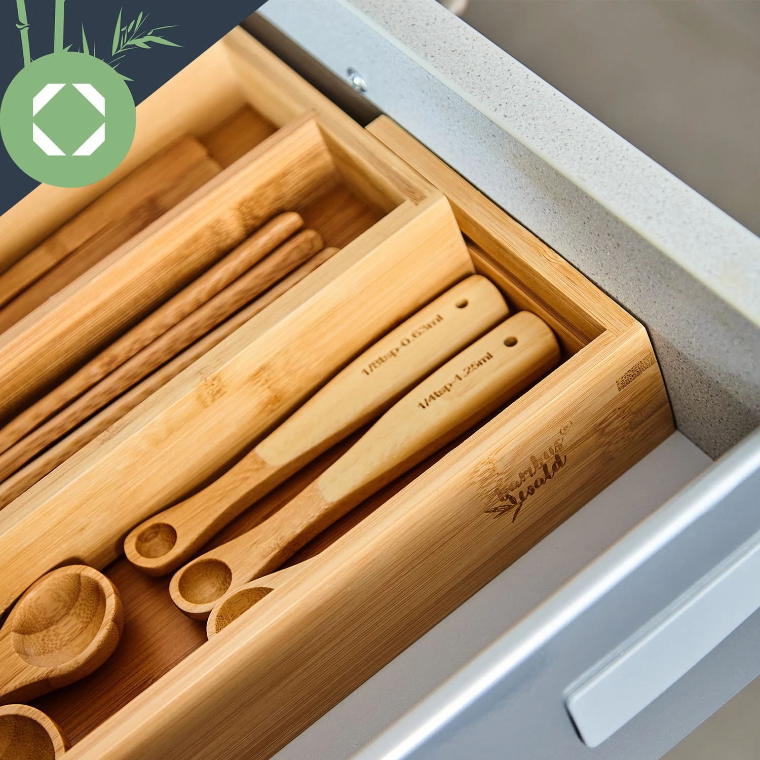 Besteckkasten 5-7 Fächer Max. 40 X 5 X 35,5 Cm Bambus – Bild 6