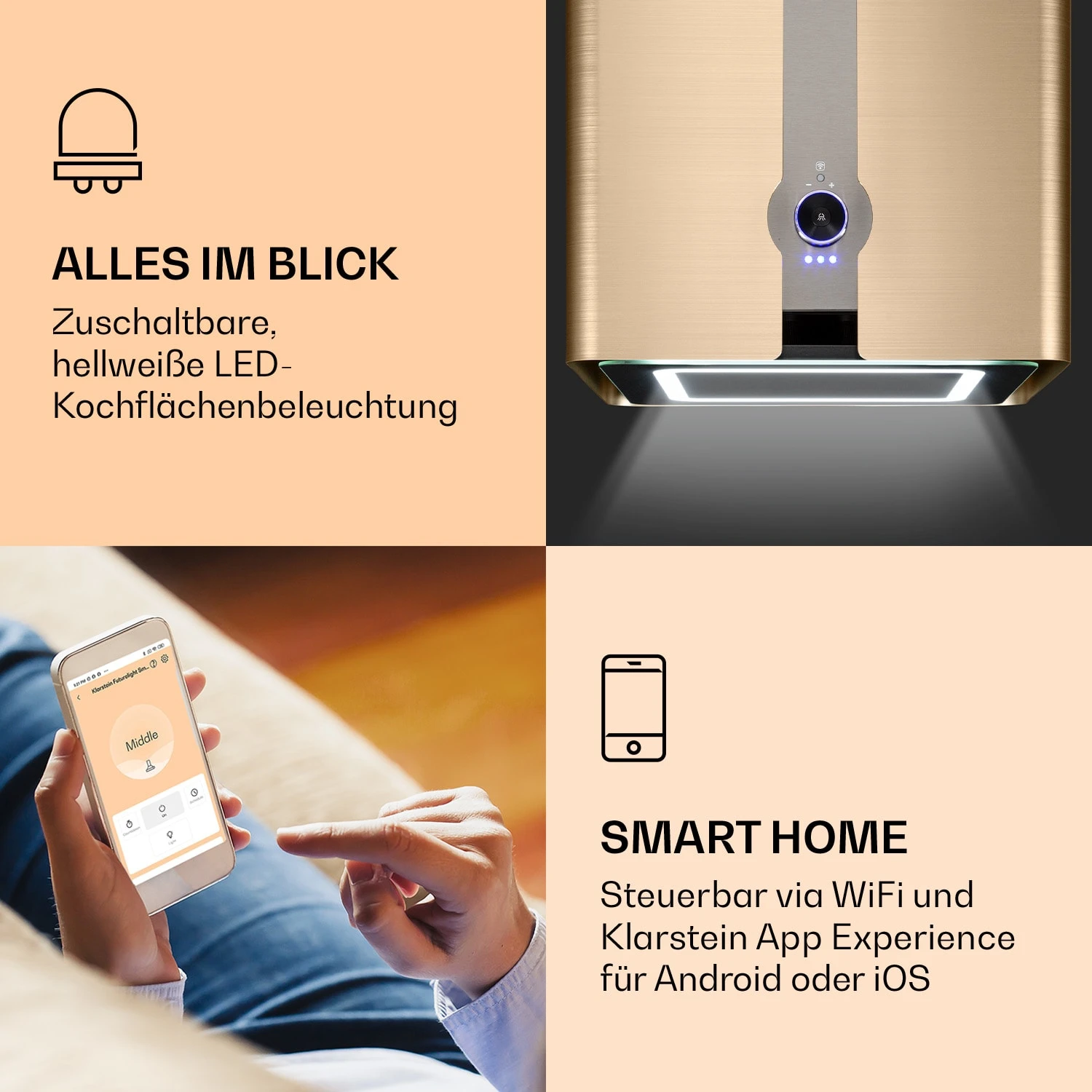 Futurelight Smart Inselabzugshaube Umluft 420m³/h LED Edelstahl – Bild 3