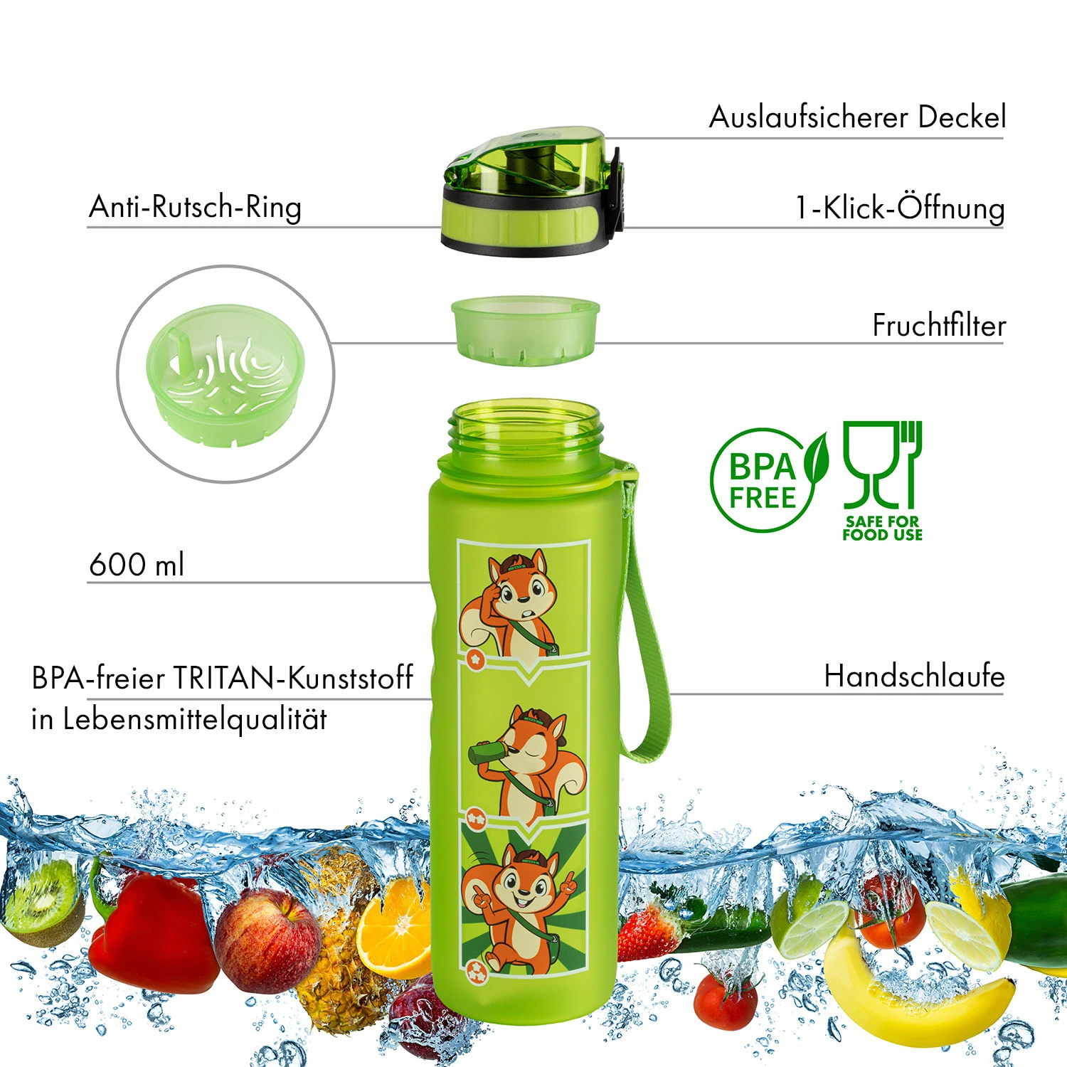Lyseren Kindertrinkflasche 600 Ml Trinkskala Auslaufsicher Fruchtfilter – Bild 3