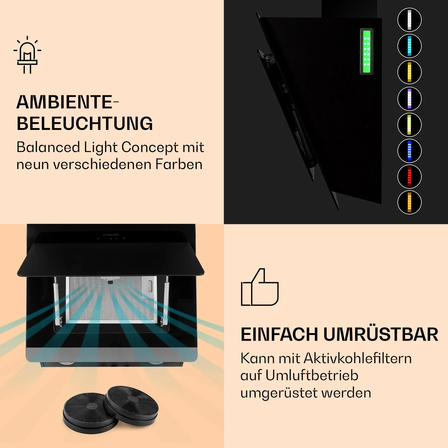 Aurora Eco 60 Dunstabzugshaube 550 M³/h 60cm Kopffrei Ambientelicht EEC A+ – Bild 4
