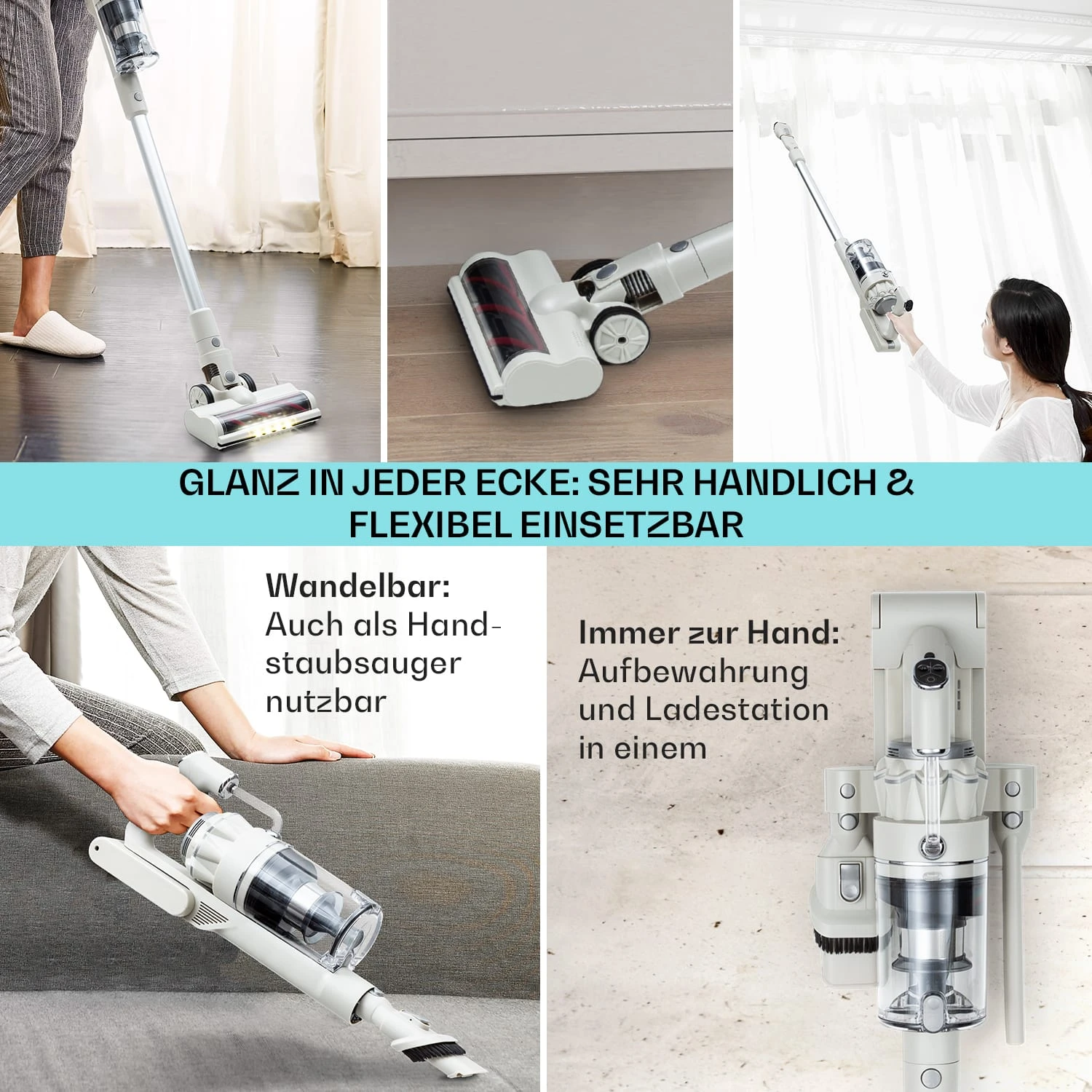 LARMA Staubsauger Kabellos Beutellos Akku 45 Min Laufzeit Max. LED – Bild 5