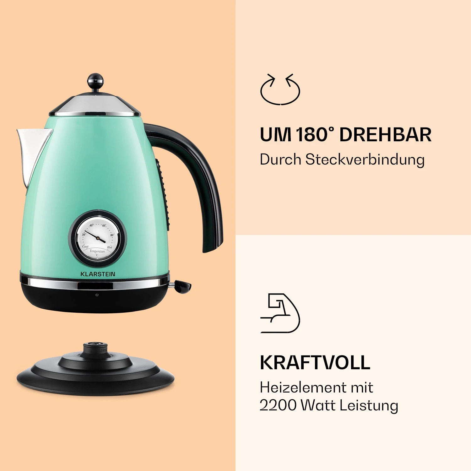 Aquavita Chalet Wasserkocher 1,7 Liter 2200 Watt Temperaturanzeige Edelstahl – Bild 3