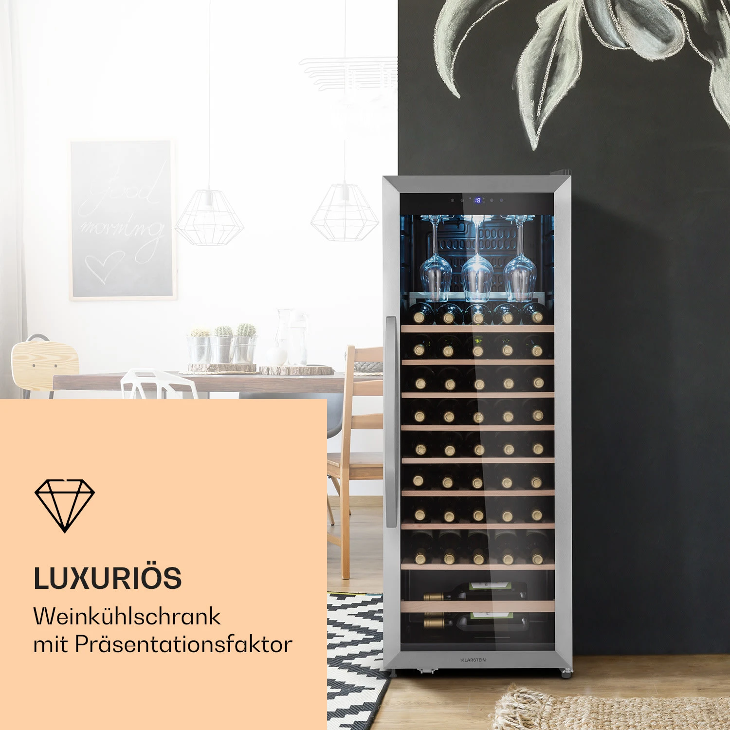 Vinamour 46 Uno Weinkühlschrank 1 Zonen 155 L/46 Fl. 4-18 °C Edelstahl – Bild 2