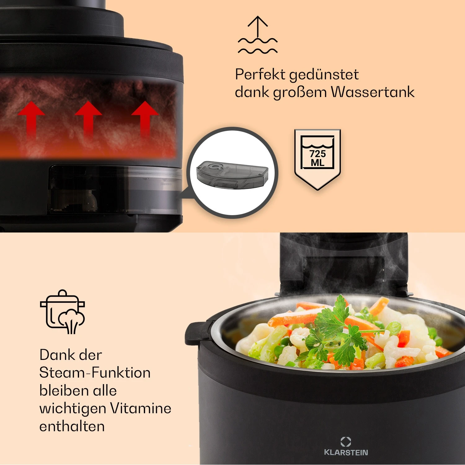 Vendure Heißluftfritteuse Mit Dampffunktion 1250W 5 Liter 6 Programme – Bild 2