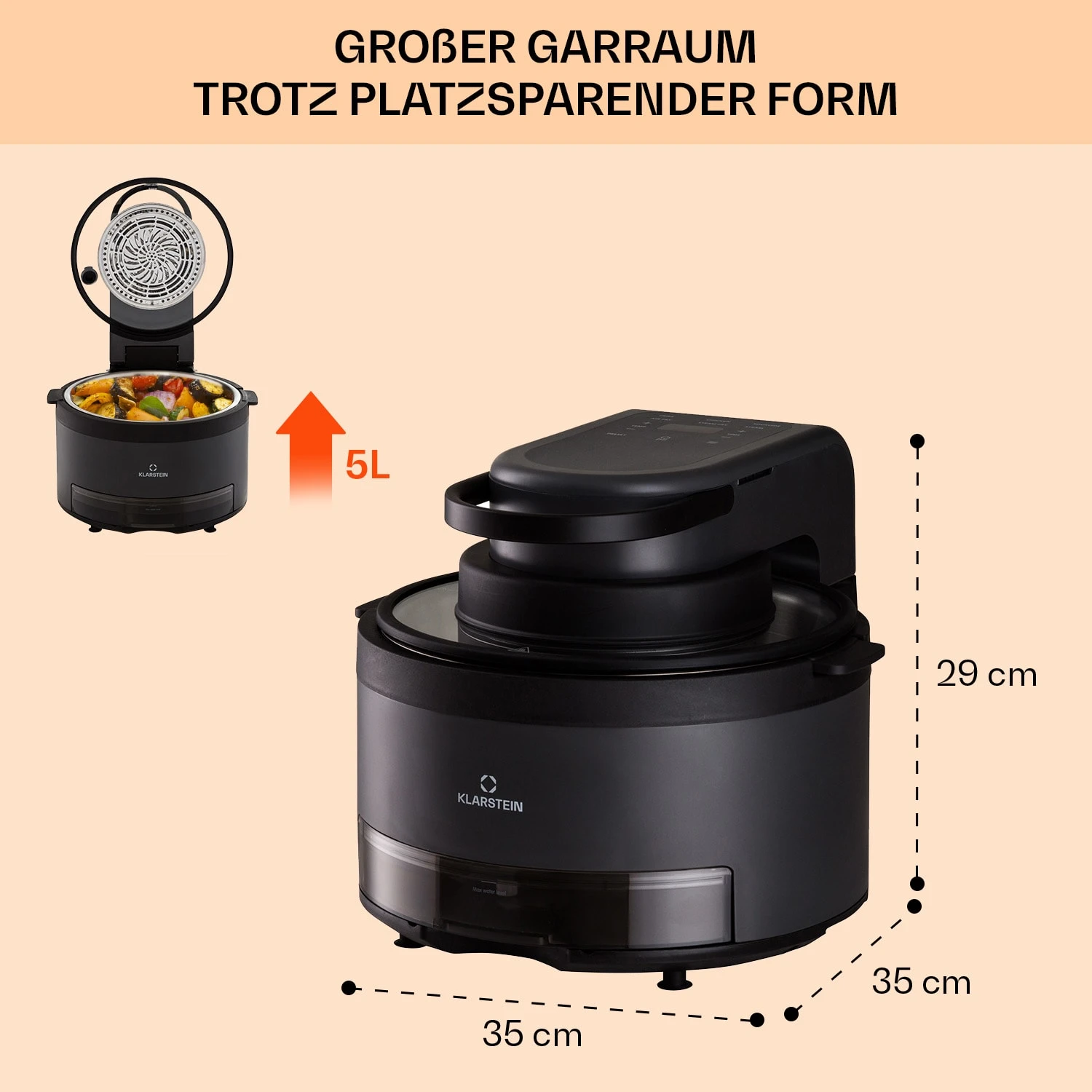 Vendure Heißluftfritteuse Mit Dampffunktion 1250W 5 Liter 6 Programme – Bild 7