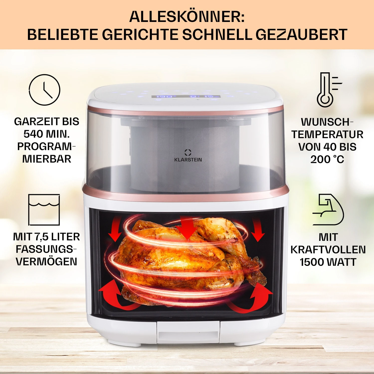 Air Bloom Heißluftfritteuse Dampffunktion 1500W 7,5 Liter 16 Programme – Bild 3