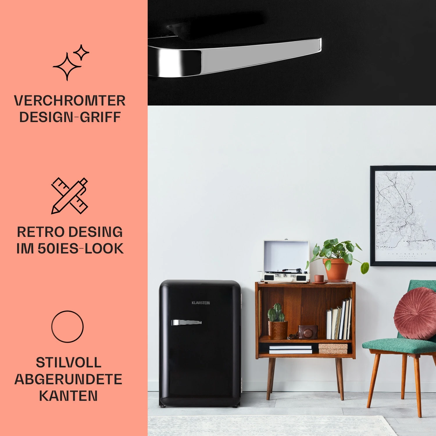 Audrey Retro-Kühlschrank 70 Liter 3 Regale 2 Türfächer Innenbeleuchtung – Bild 2