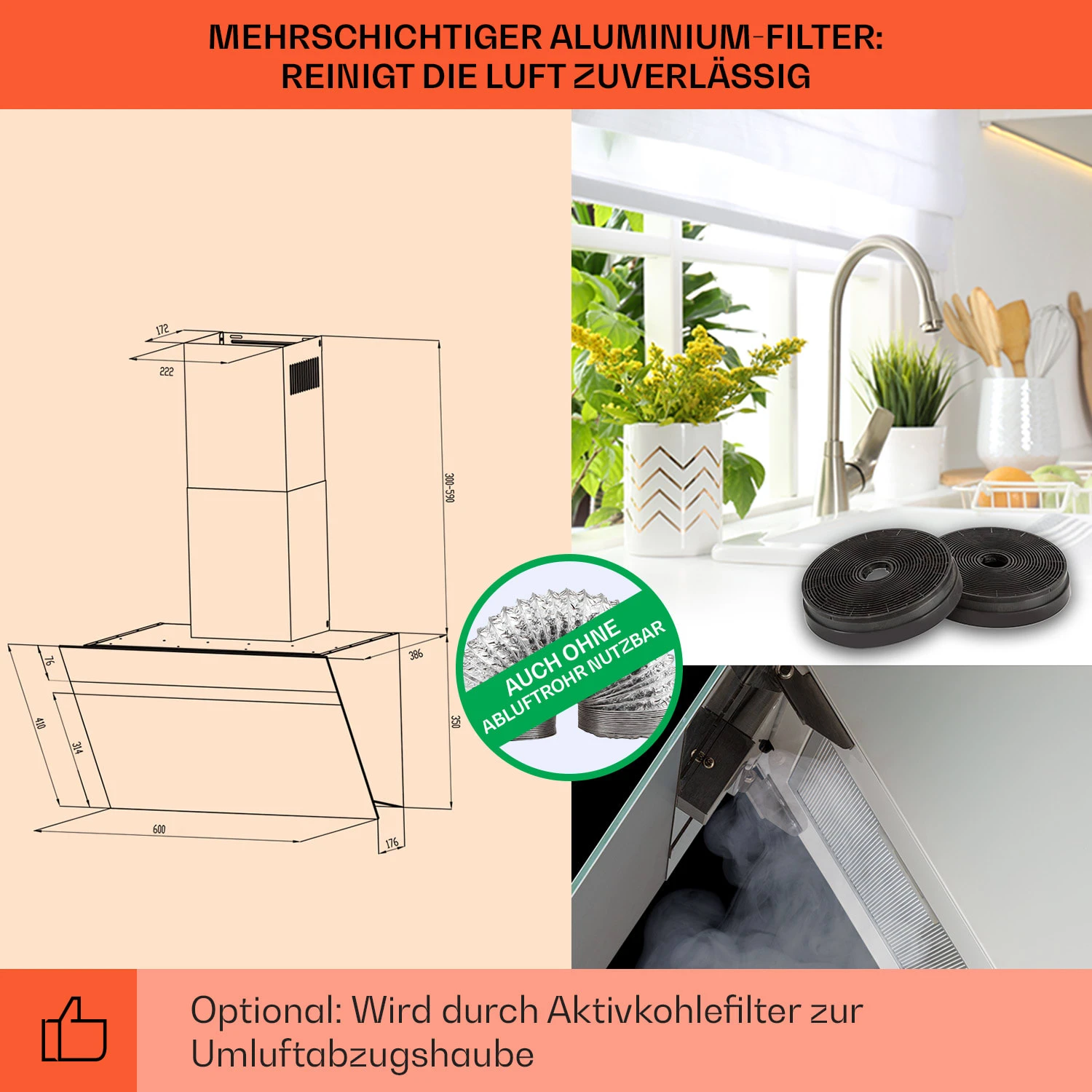 Ava 60 Dunstabzugshaube 60cm Wandhaube WiFi A++ 515m³/h Touch – Bild 5