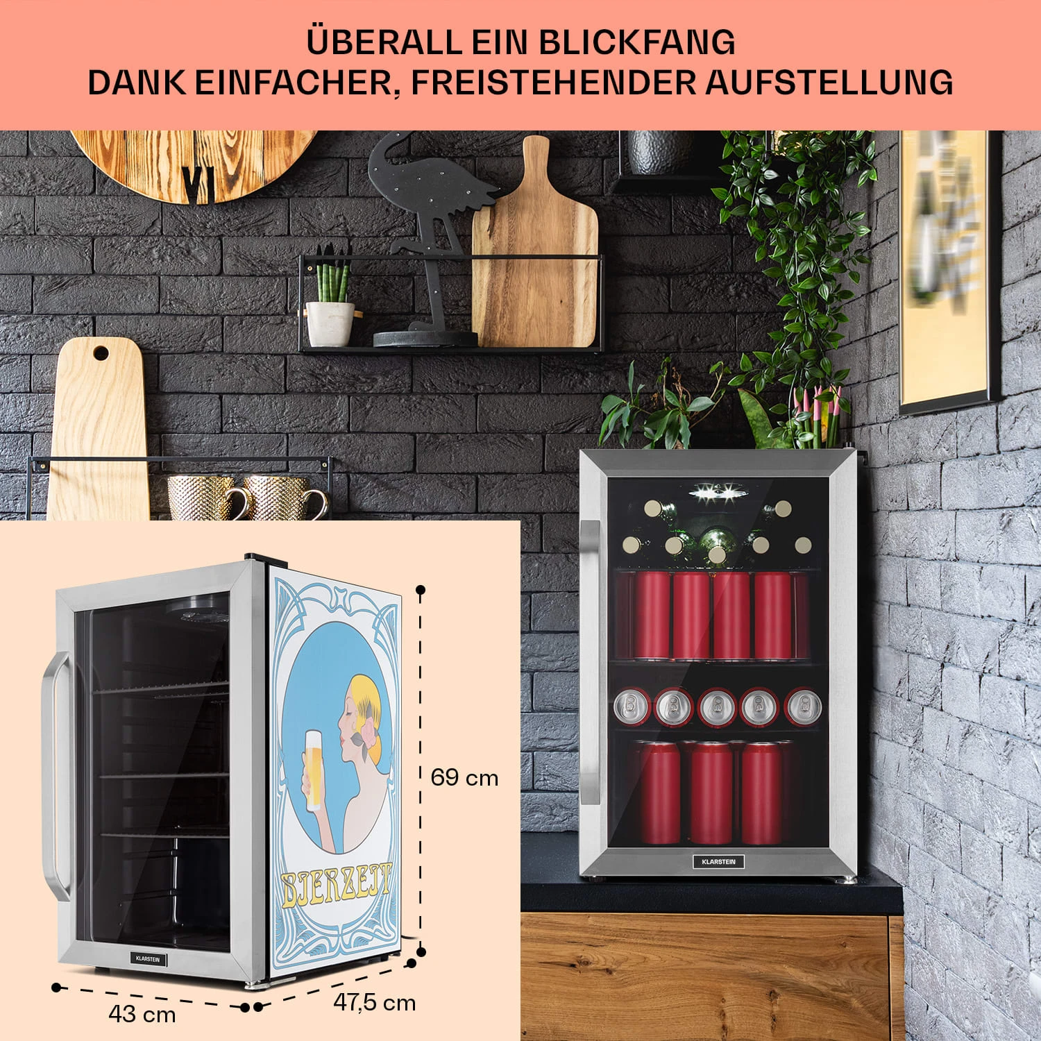 Beersafe 70 Bierzeit Edition Kühlschrank 70 Liter 3 Böden Panoramaglastür Edelstahl – Bild 7