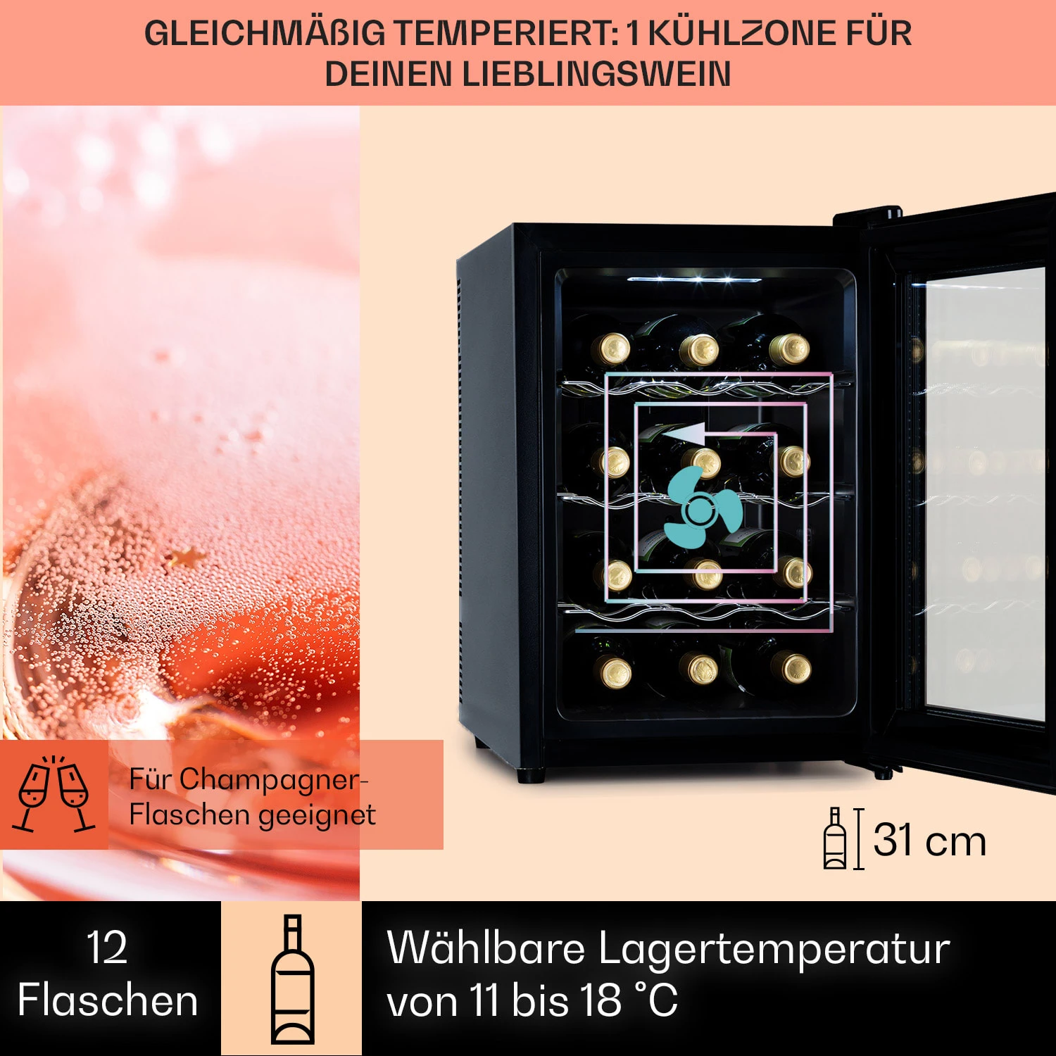 Barolo 12 Uno Weinkühlschrank 37 Ltr 12 Flaschen 11-18°C SingleZone – Bild 3