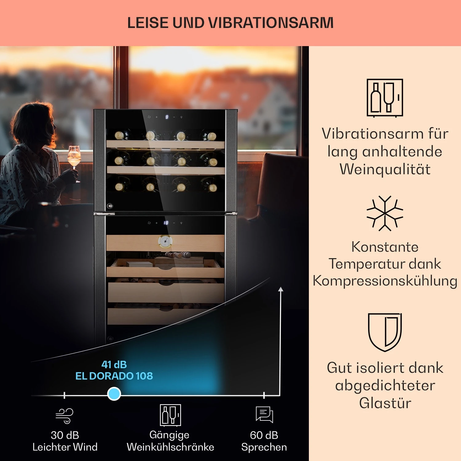 El Dorado 108 Humidor & Weinkühlschrank Touch 108L LED – Bild 3