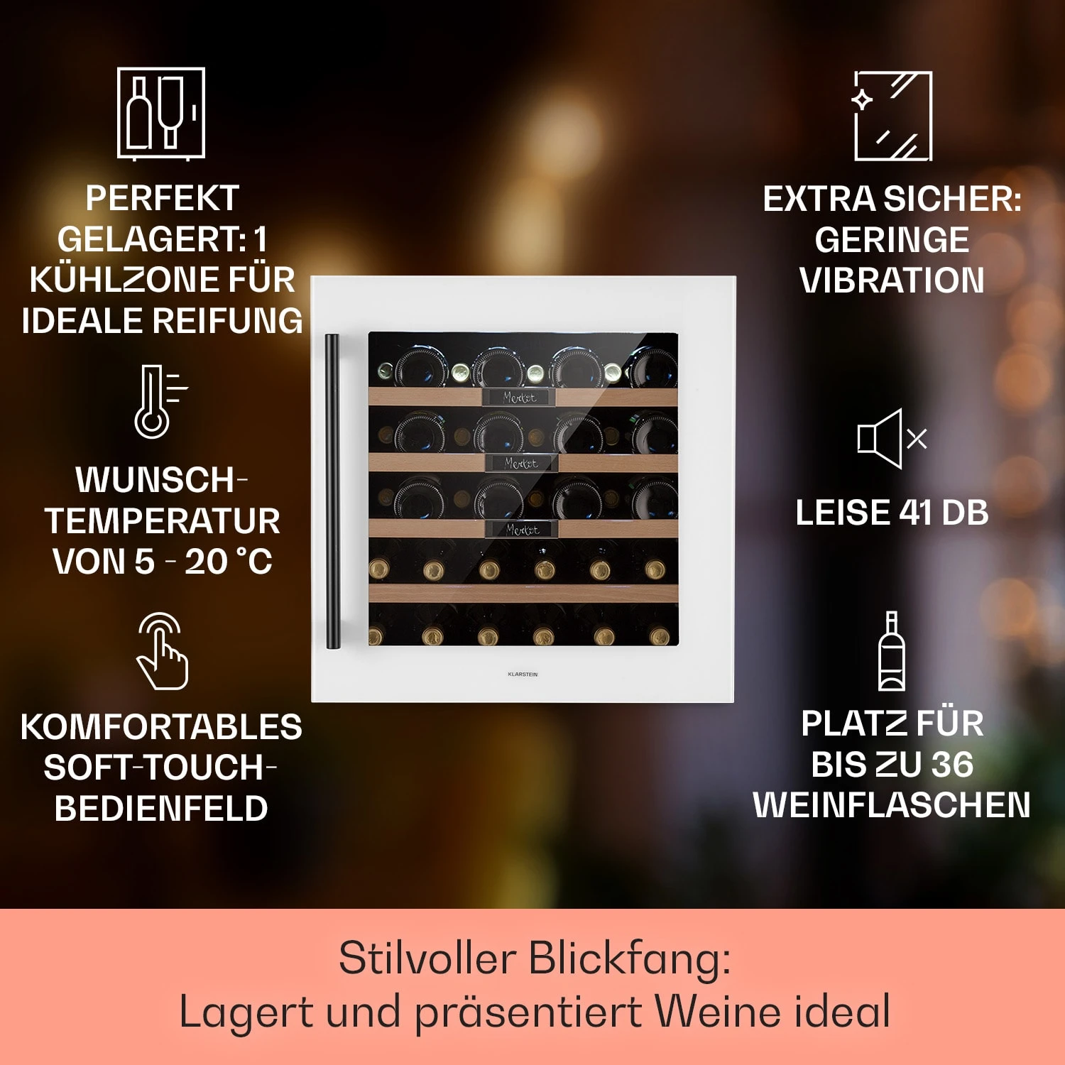 Vinsider 36 Built-In Uno Einbau-Weinkühlschrank 36 Flaschen 92 Ltr Edelstahl – Bild 2