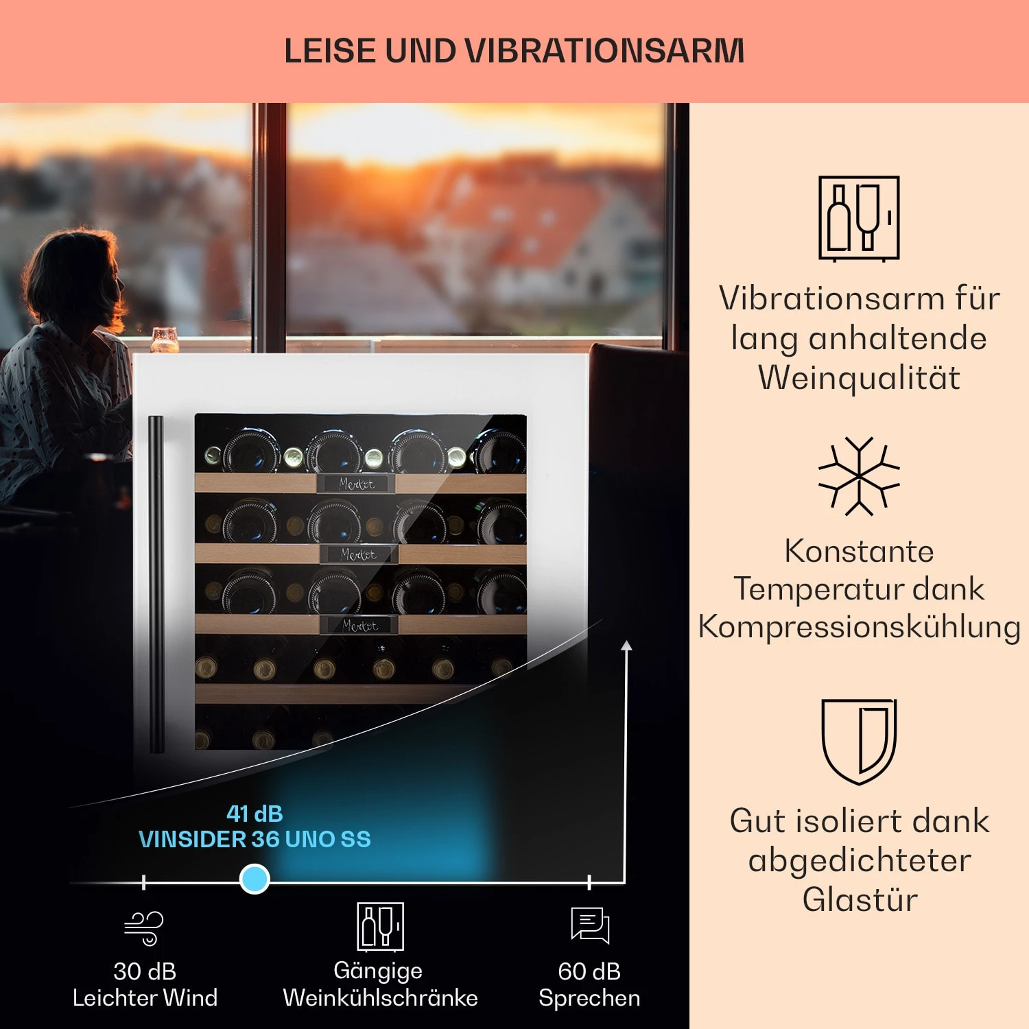 Vinsider 36 Built-In Uno Einbau-Weinkühlschrank 36 Flaschen 92 Ltr Edelstahl – Bild 4