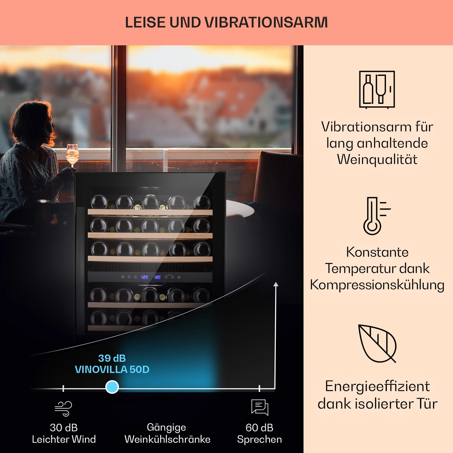 Vinovilla 50 Duo Zweizonen-Weinkühlschrank 53l 17 Fl. 3-Farben Glastür – Bild 4