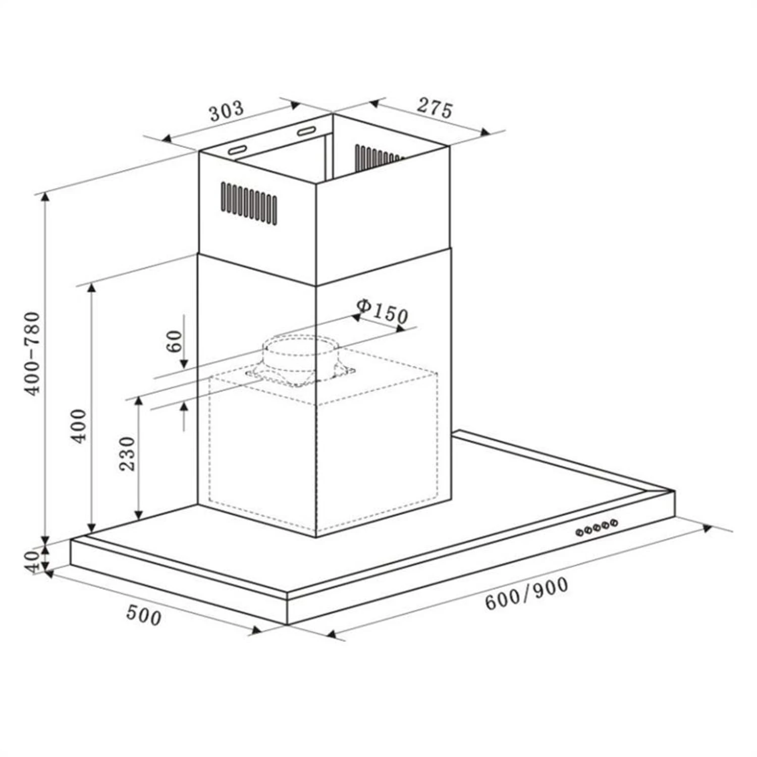 Limelight Dunstabzugshaube Umluftset 90cm 620 M³/h 2 Aktivkohlefilter – Bild 6